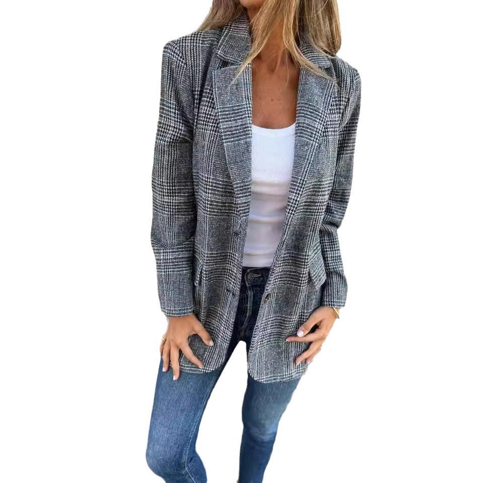 Women's Casual Fashion Retro Houndstooth Suit Jacket