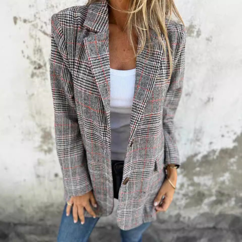 Women's Casual Fashion Retro Houndstooth Suit Jacket