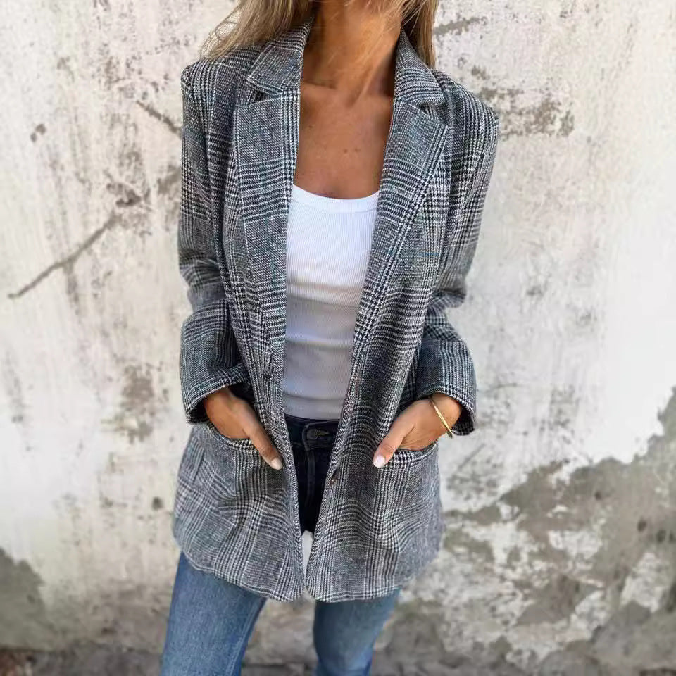 Women's Casual Fashion Retro Houndstooth Suit Jacket